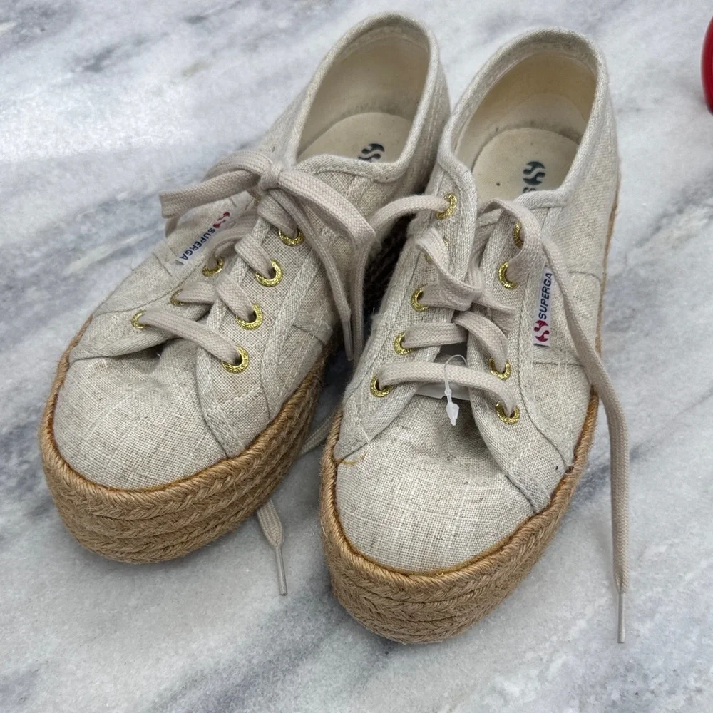 Superga Women's Beige Canvas Espadrille Shoes Size 38